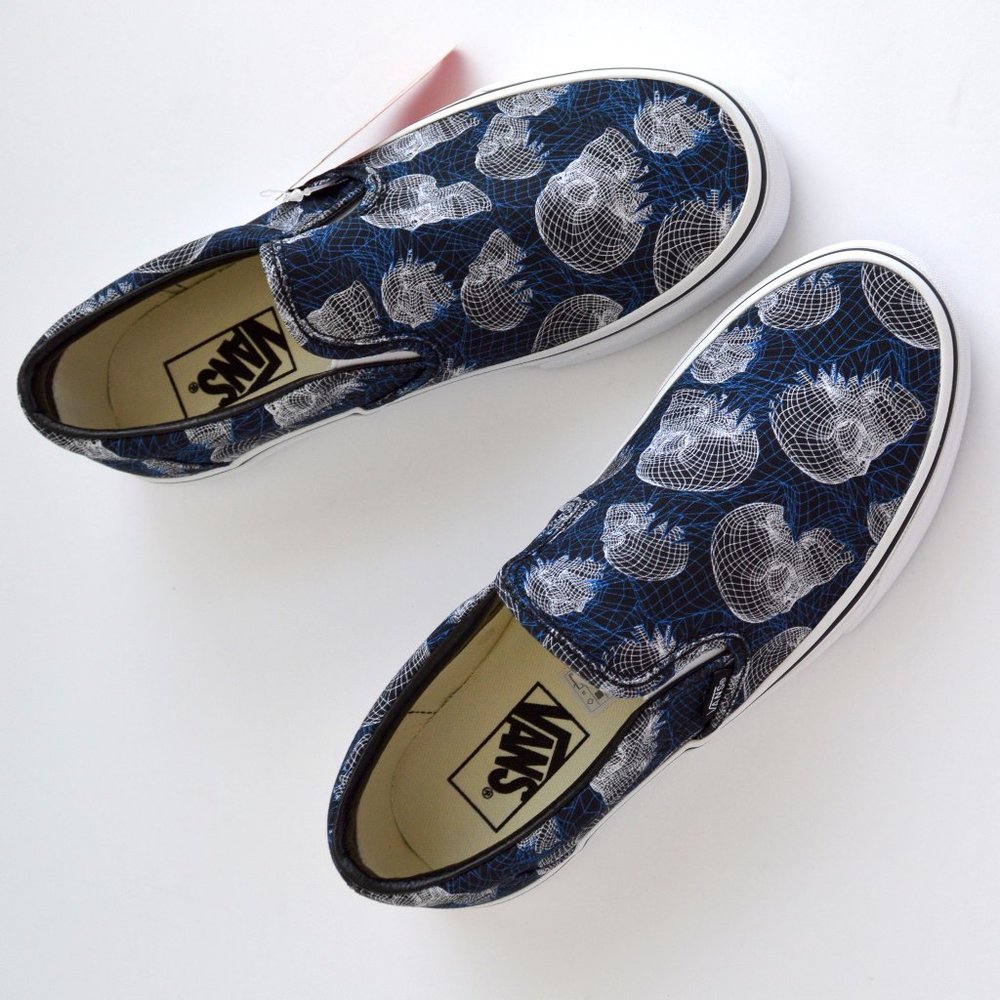 VANS SLIP ON WIRE SKULL CANVAS NAVY blue SNEAKER SHOES New men size 7 US